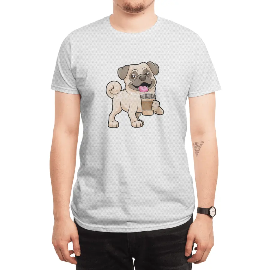 Pug with Coffee to go Spor T-Shirt