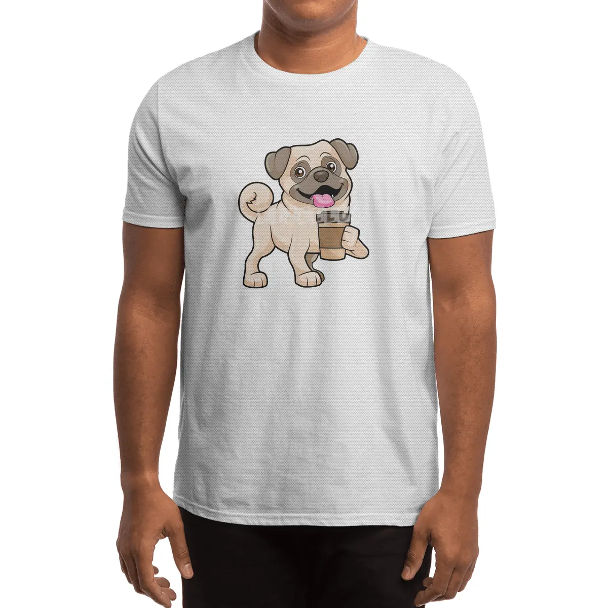Pug with Coffee to go Spor T-Shirt