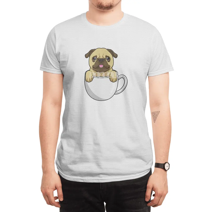 Pug with Cup of Coffee Spor T-Shirt