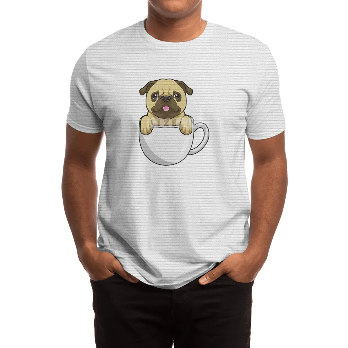 Pug with Cup of Coffee Spor T-Shirt