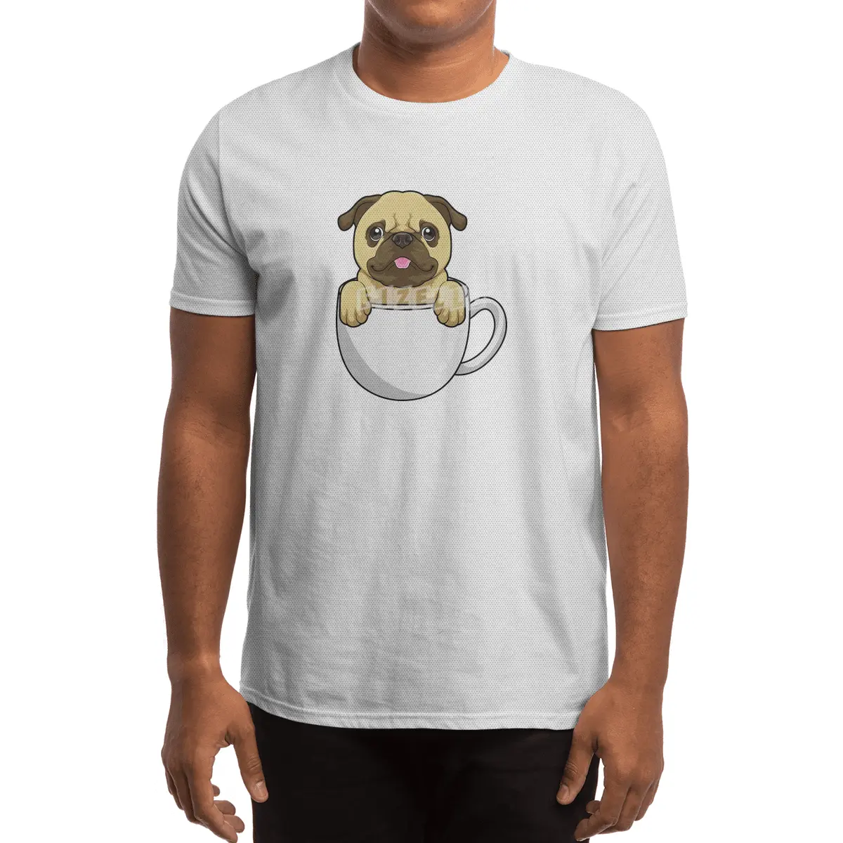 Pug with Cup of Coffee Spor T-Shirt