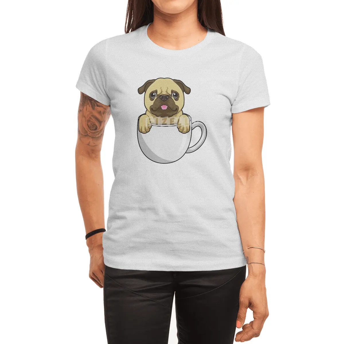 Pug with Cup of Coffee Spor T-Shirt