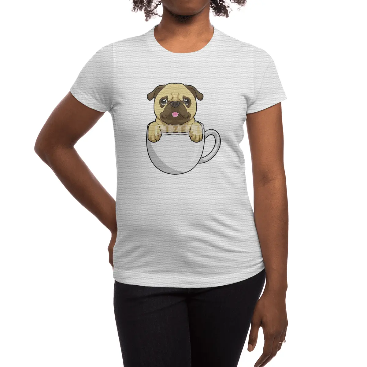 Pug with Cup of Coffee Spor T-Shirt