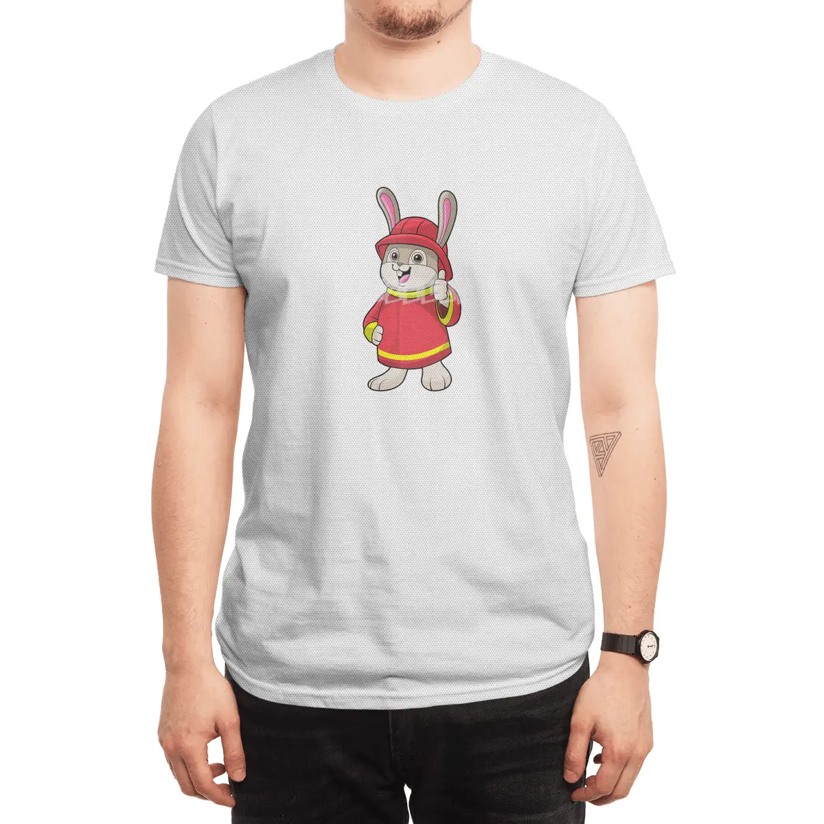 Rabbit as Firefighter with Helmet Spor T-Shirt