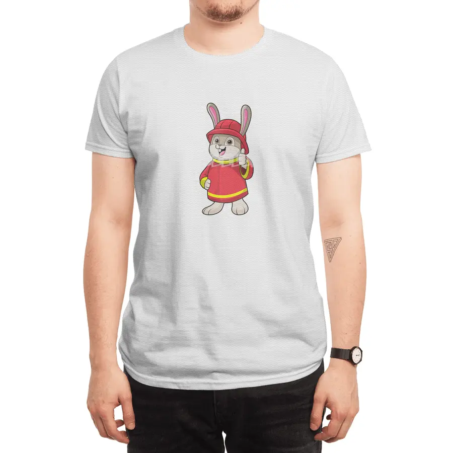 Rabbit as Firefighter with Helmet Spor T-Shirt