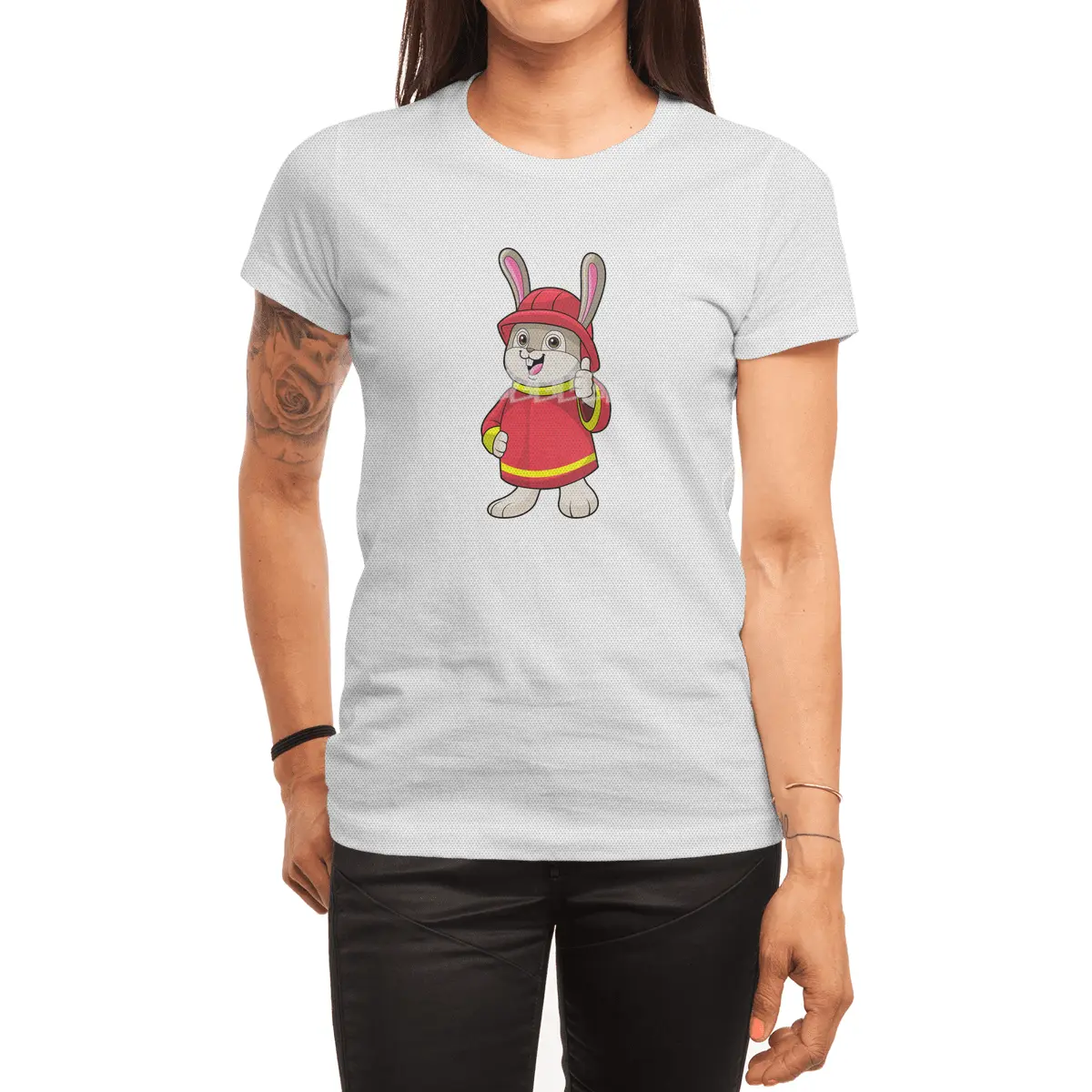 Rabbit as Firefighter with Helmet Spor T-Shirt