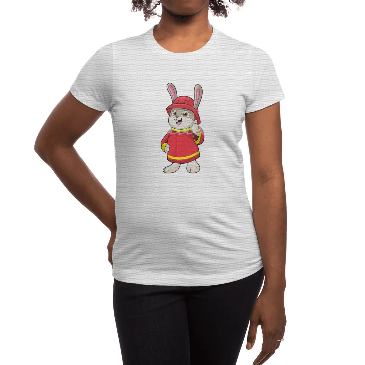 Rabbit as Firefighter with Helmet Spor T-Shirt