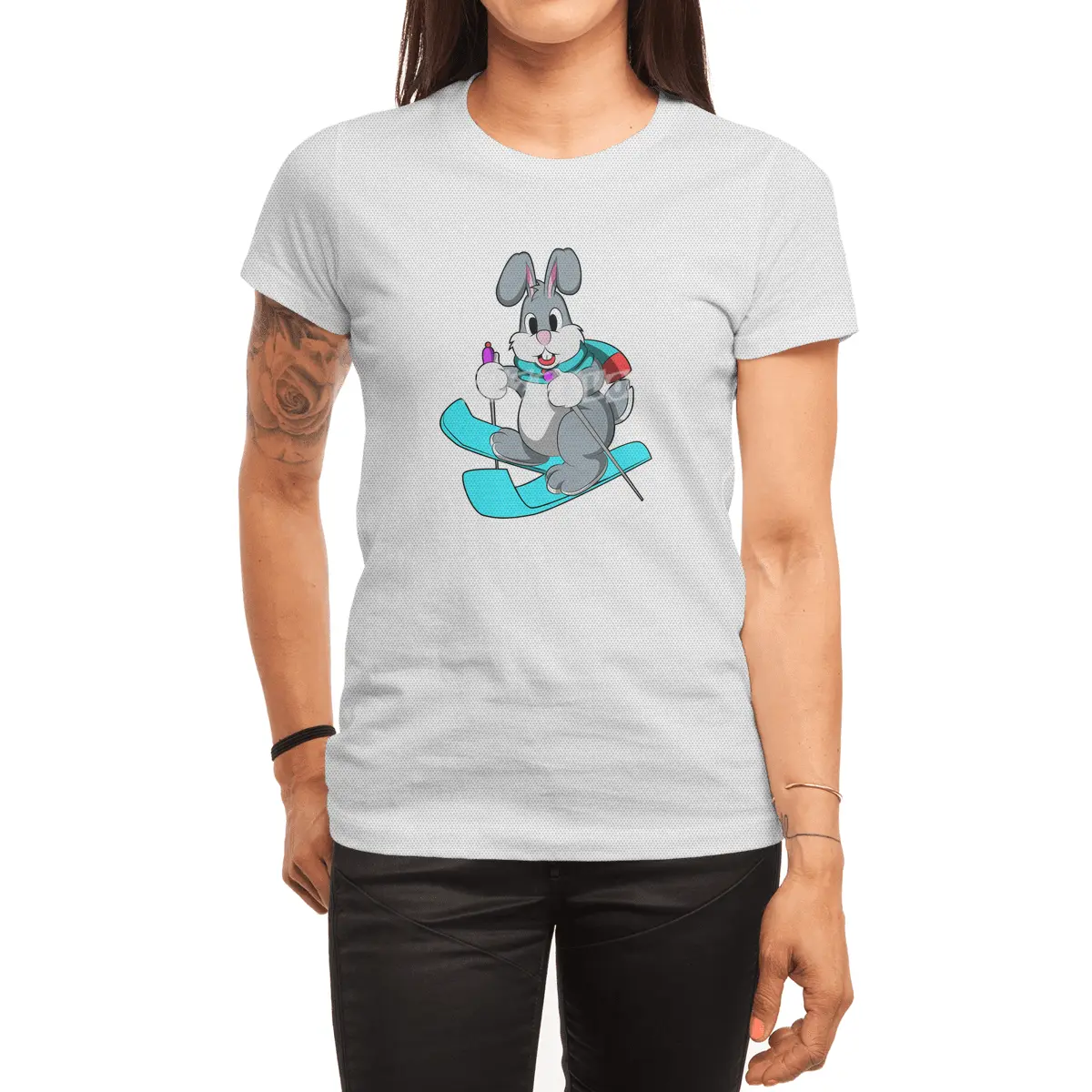 Rabbit as Skier with Skis Spor T-Shirt