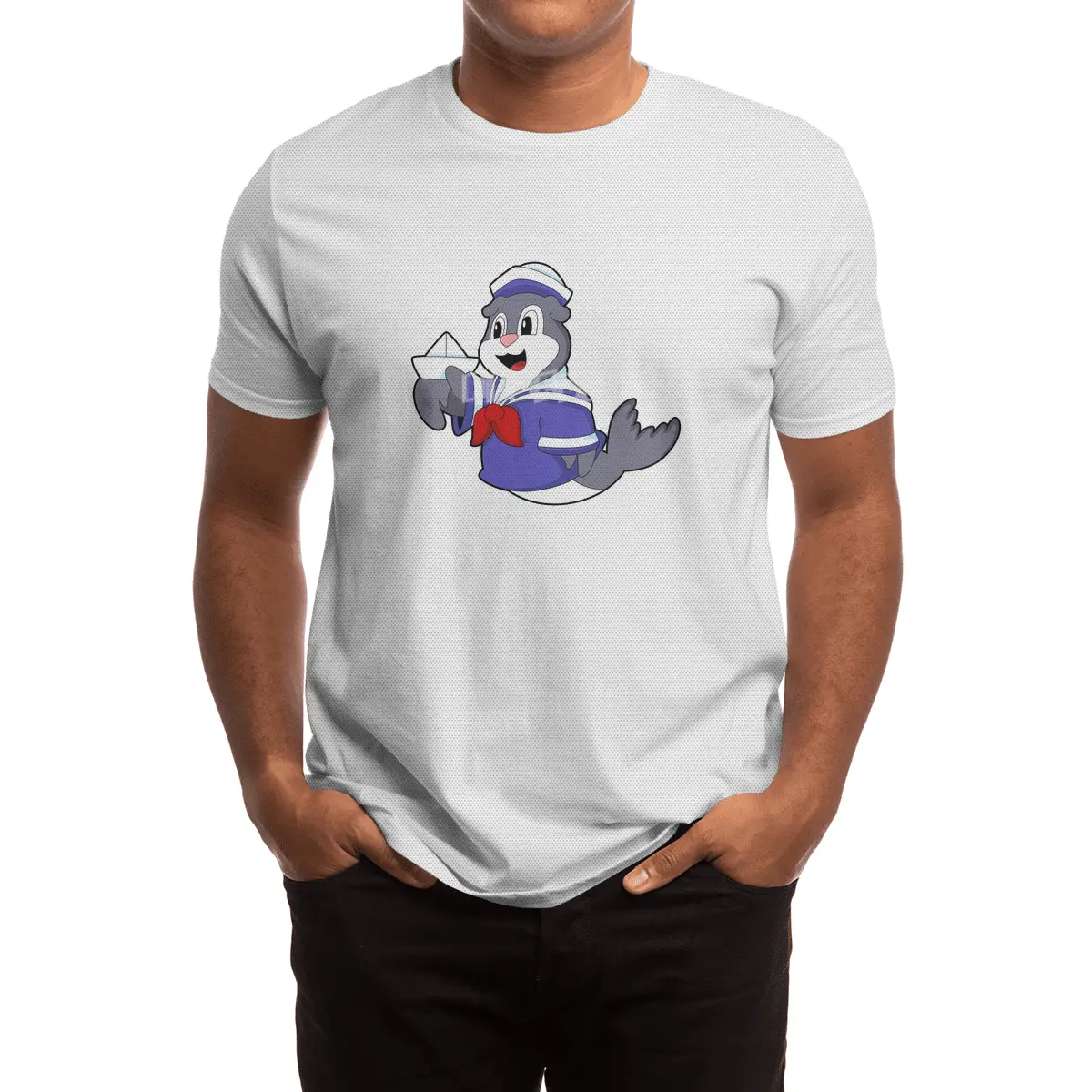 Seal as Sailor with Boat Spor T-Shirt