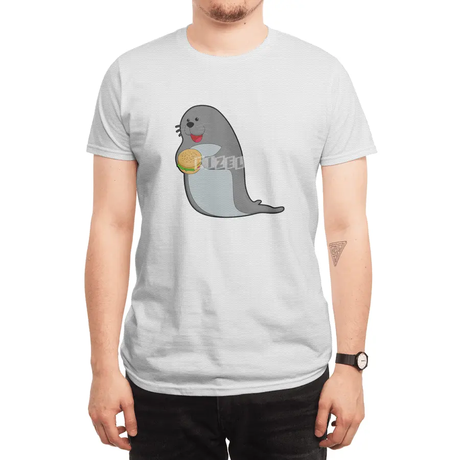 Seal at Eating with Burger Spor T-Shirt