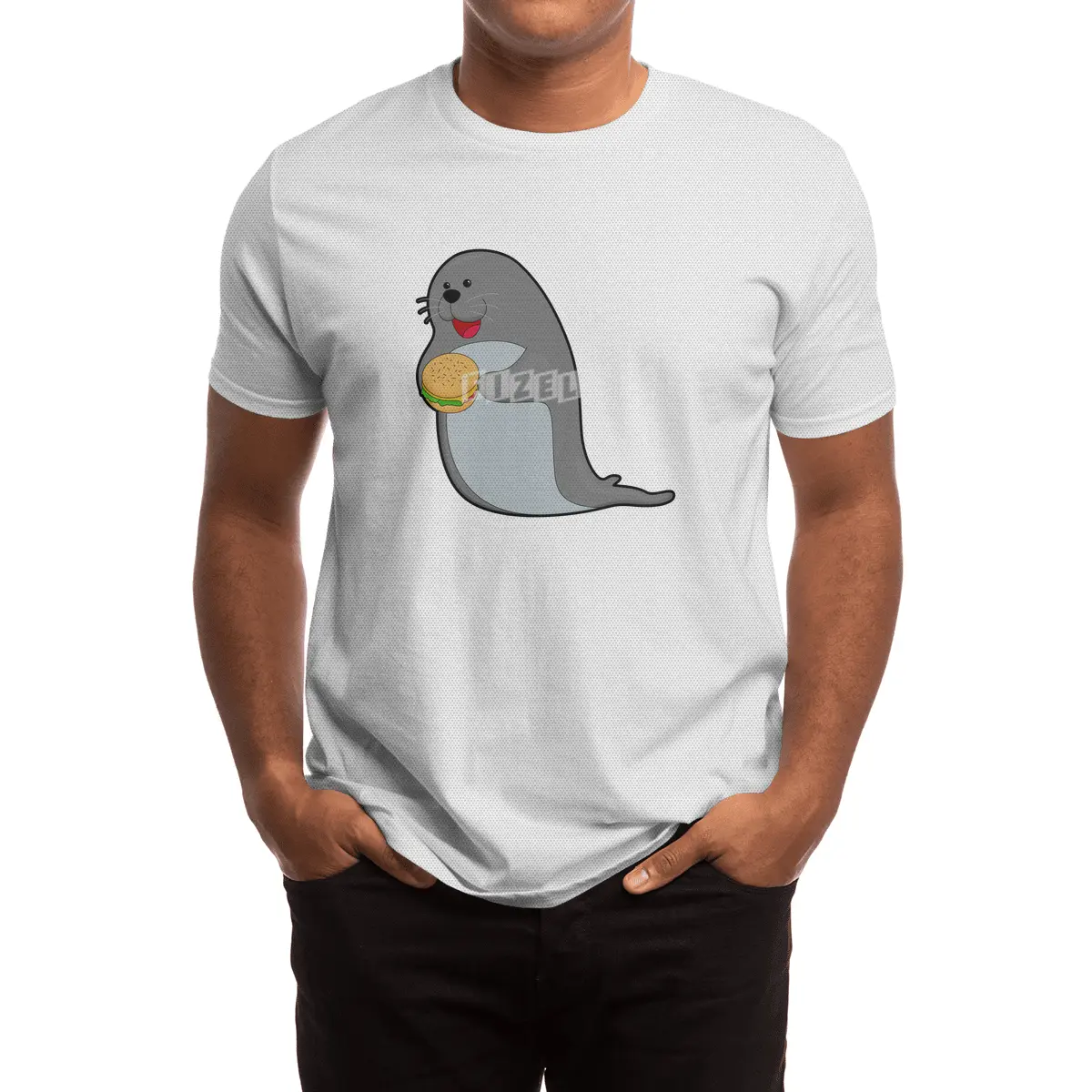 Seal at Eating with Burger Spor T-Shirt