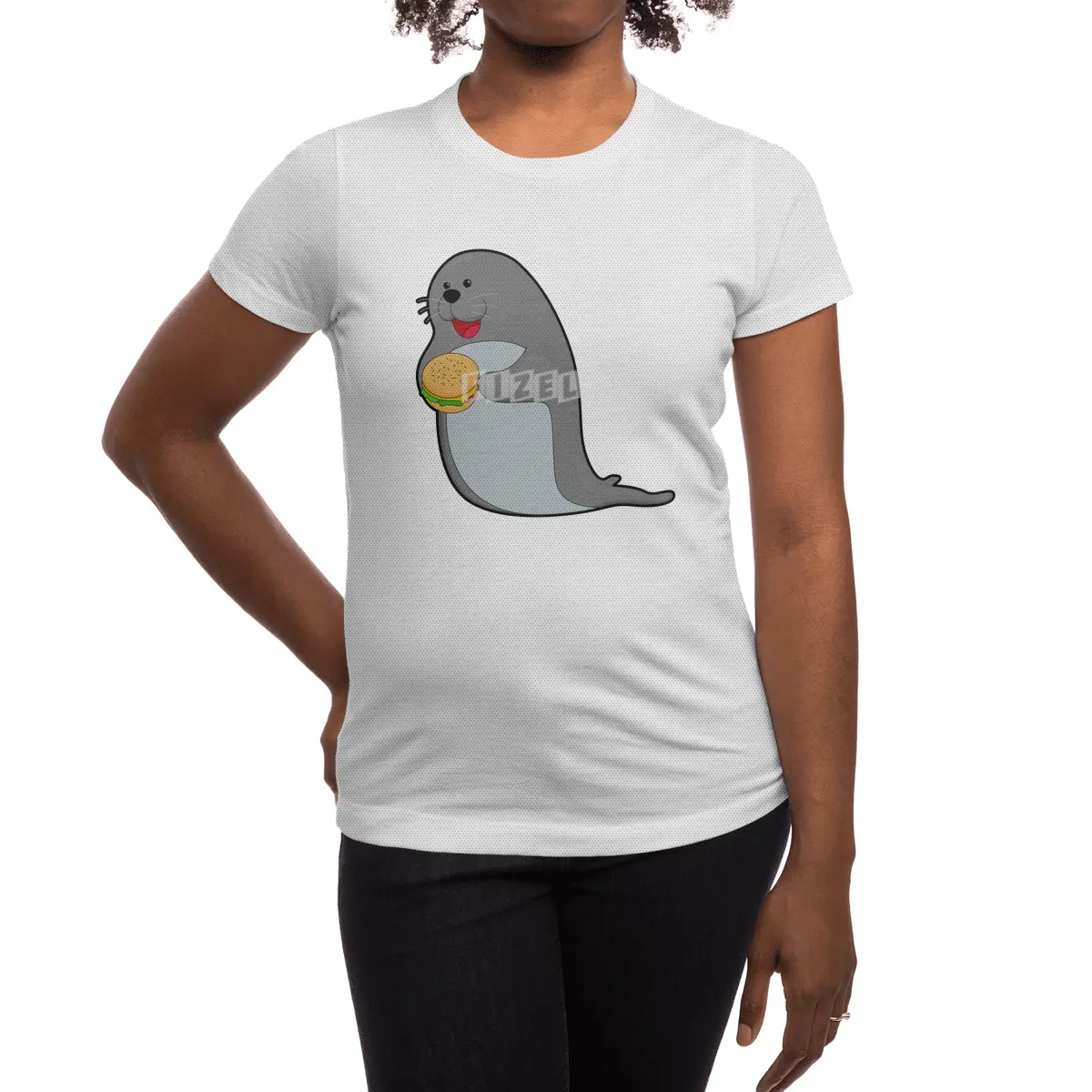 Seal at Eating with Burger Spor T-Shirt