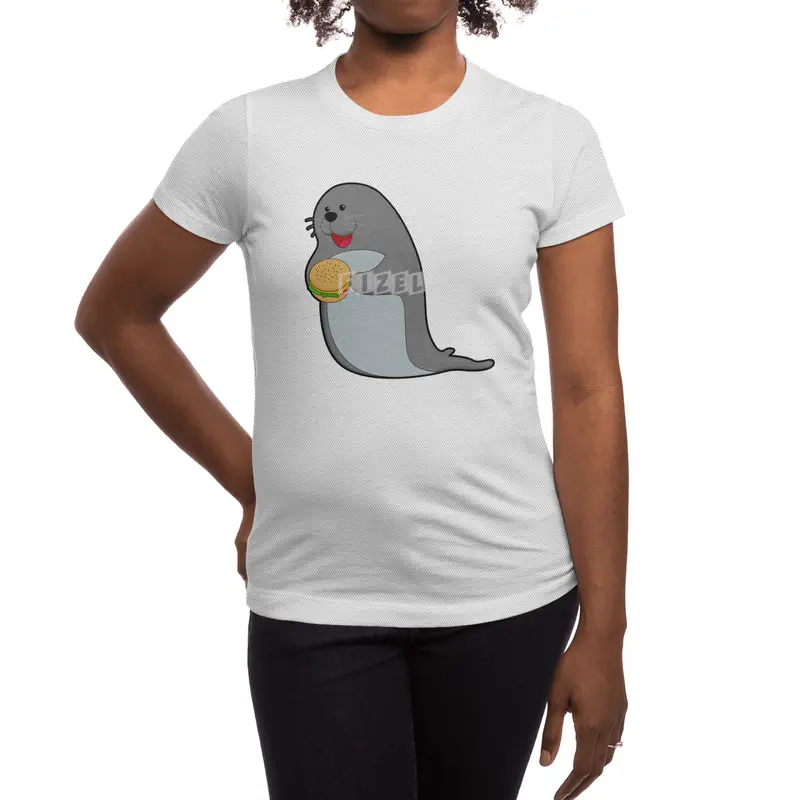 Seal at Eating with Burger Spor T-Shirt