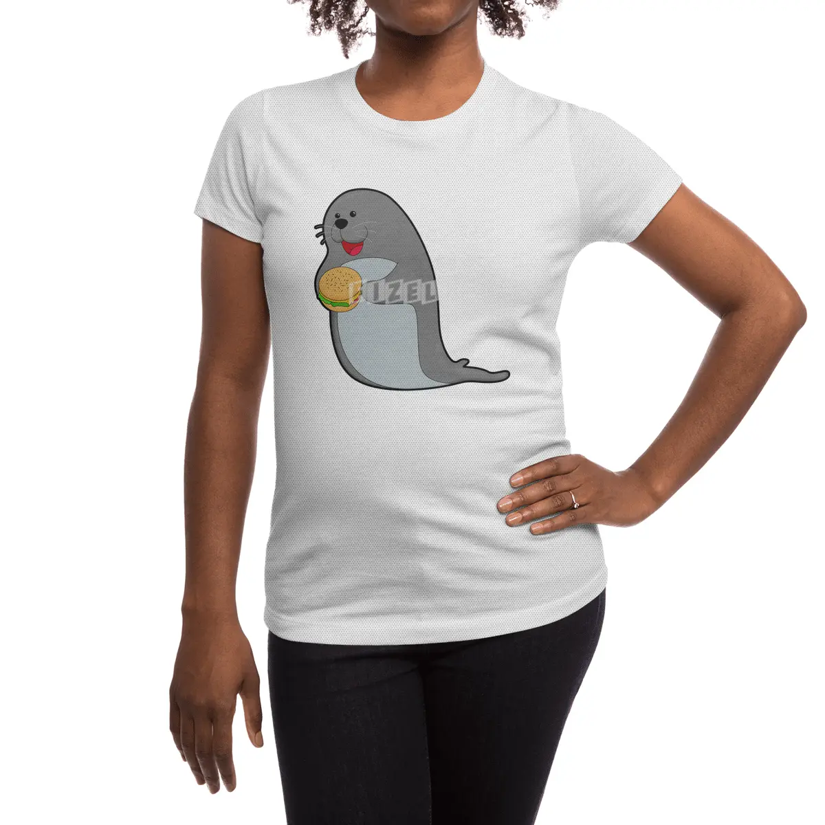 Seal at Eating with Burger Spor T-Shirt
