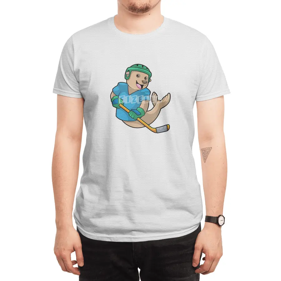 Seal at Ice hockey with Ice hockey stick Spor T-Shirt