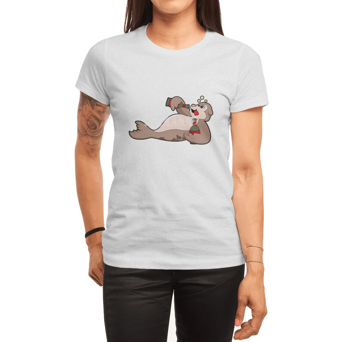 Seal with Bottle of Beer Spor T-Shirt