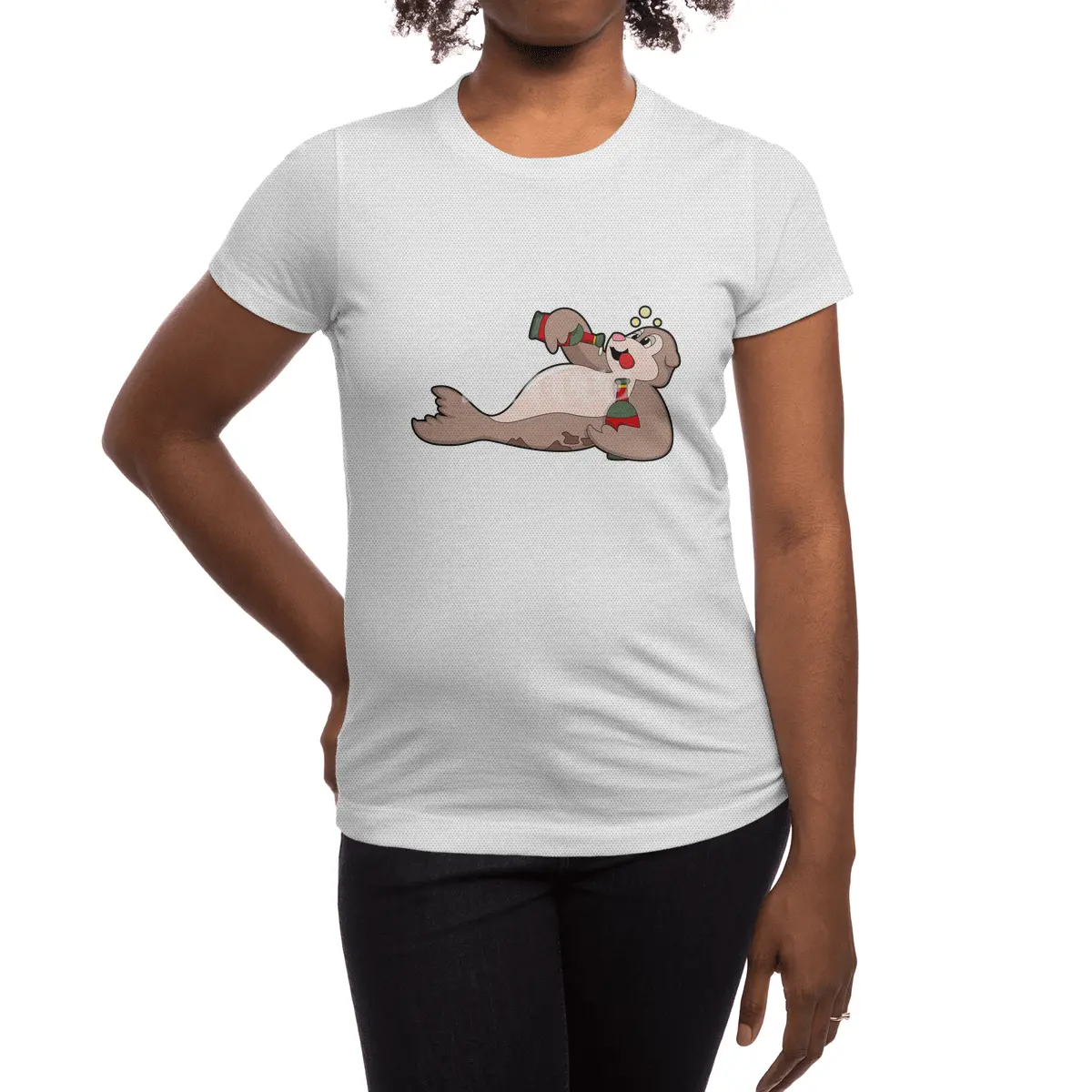 Seal with Bottle of Beer Spor T-Shirt