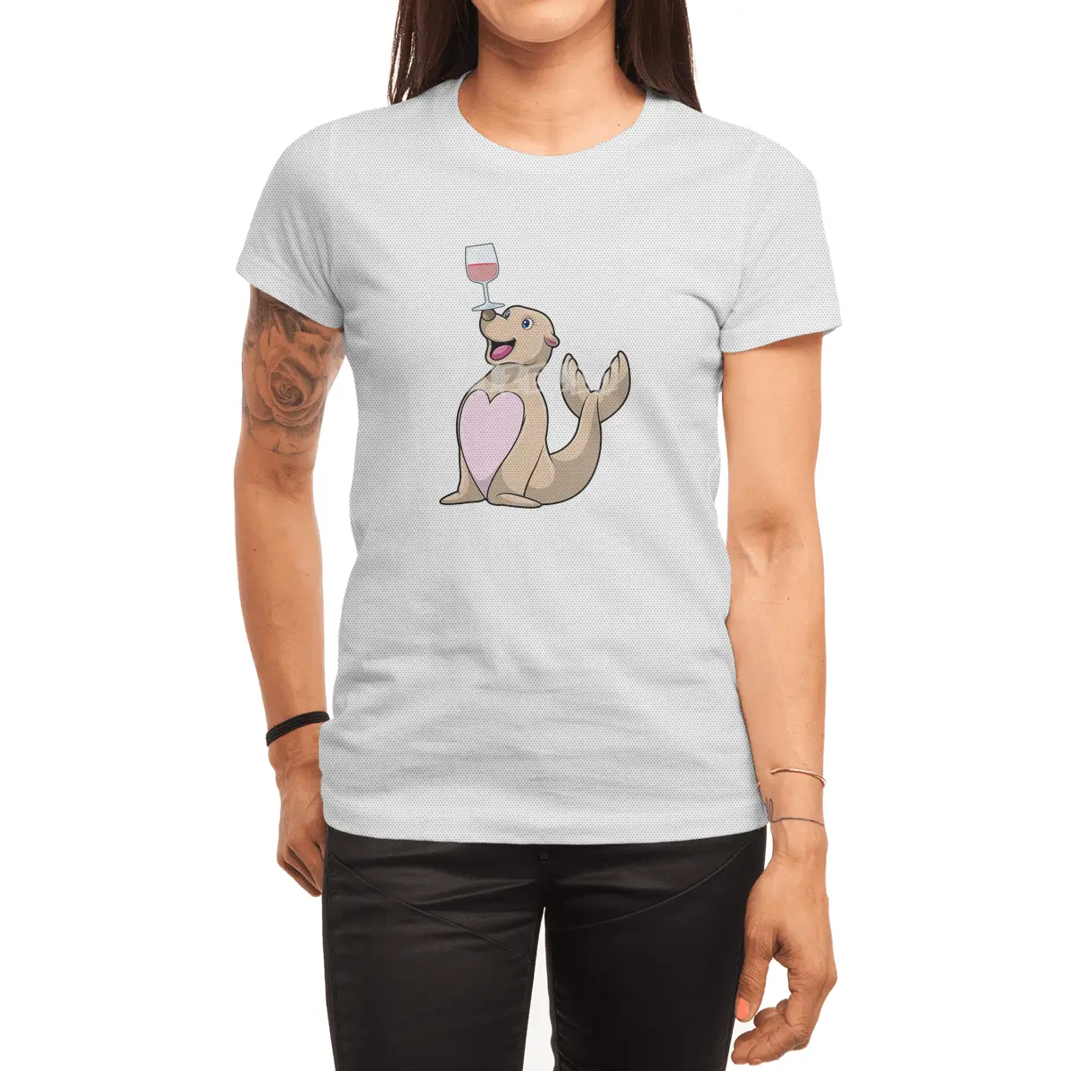 Seal with Glass of Red wine Spor T-Shirt