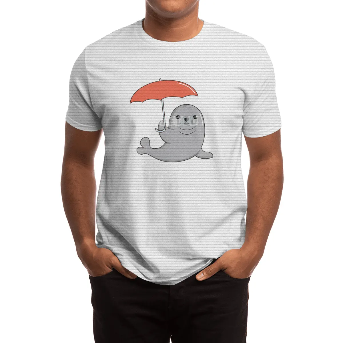 Seal with Umbrella Spor T-Shirt