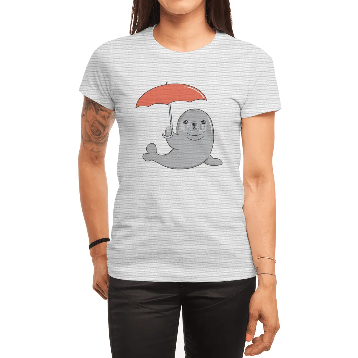 Seal with Umbrella Spor T-Shirt