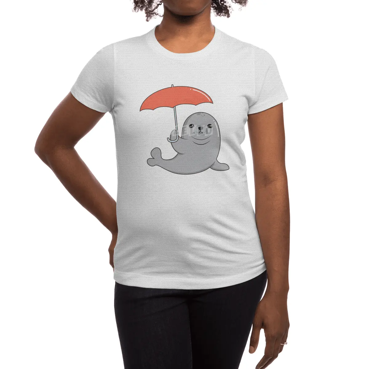 Seal with Umbrella Spor T-Shirt