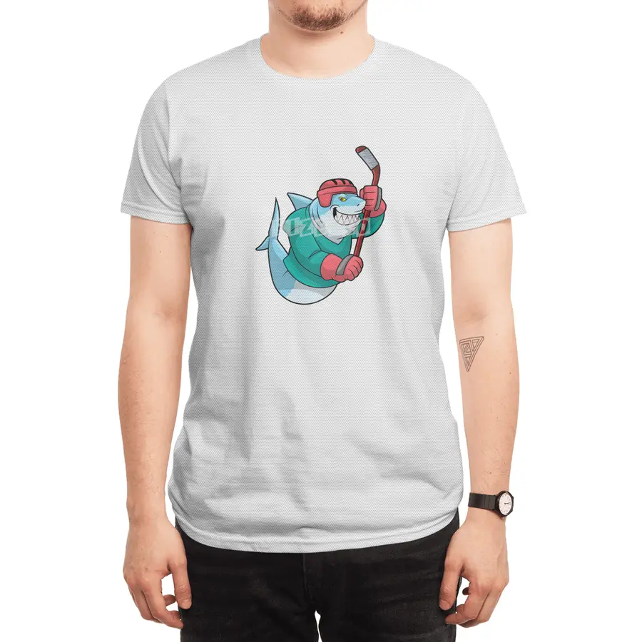 Shark at Ice hockey with Ice hockey stick & Helmet Spor T-Shirt
