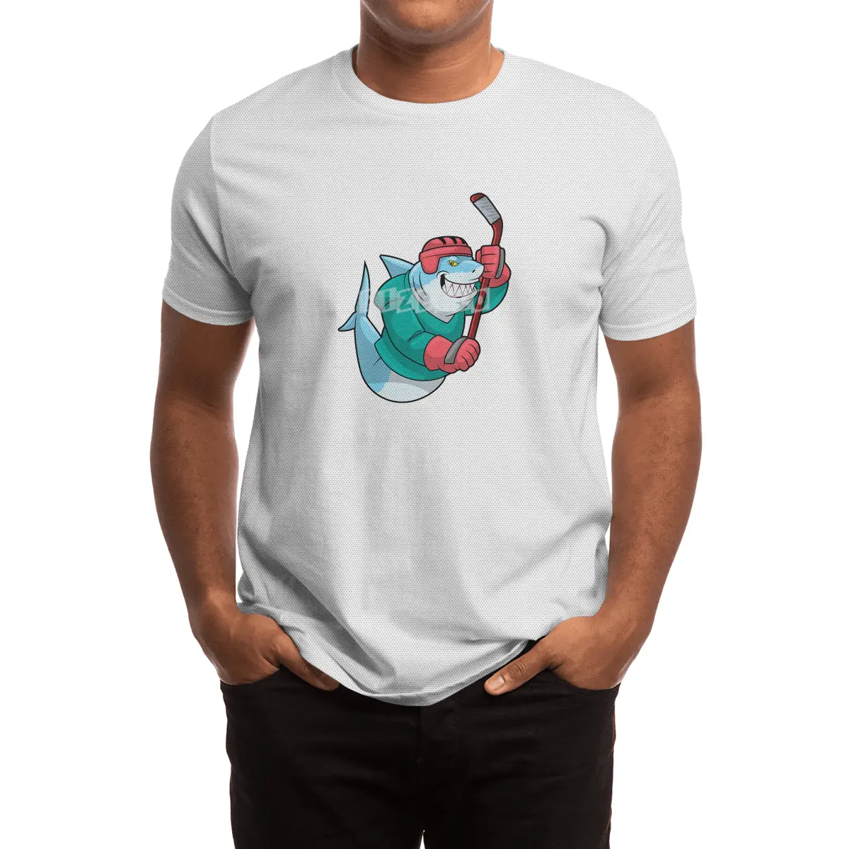 Shark at Ice hockey with Ice hockey stick & Helmet Spor T-Shirt