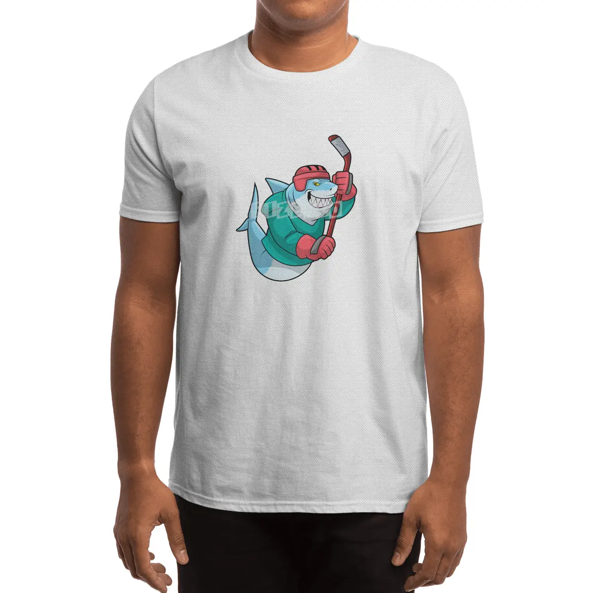 Shark at Ice hockey with Ice hockey stick & Helmet Spor T-Shirt