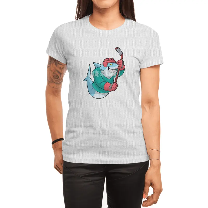 Shark at Ice hockey with Ice hockey stick & Helmet Spor T-Shirt