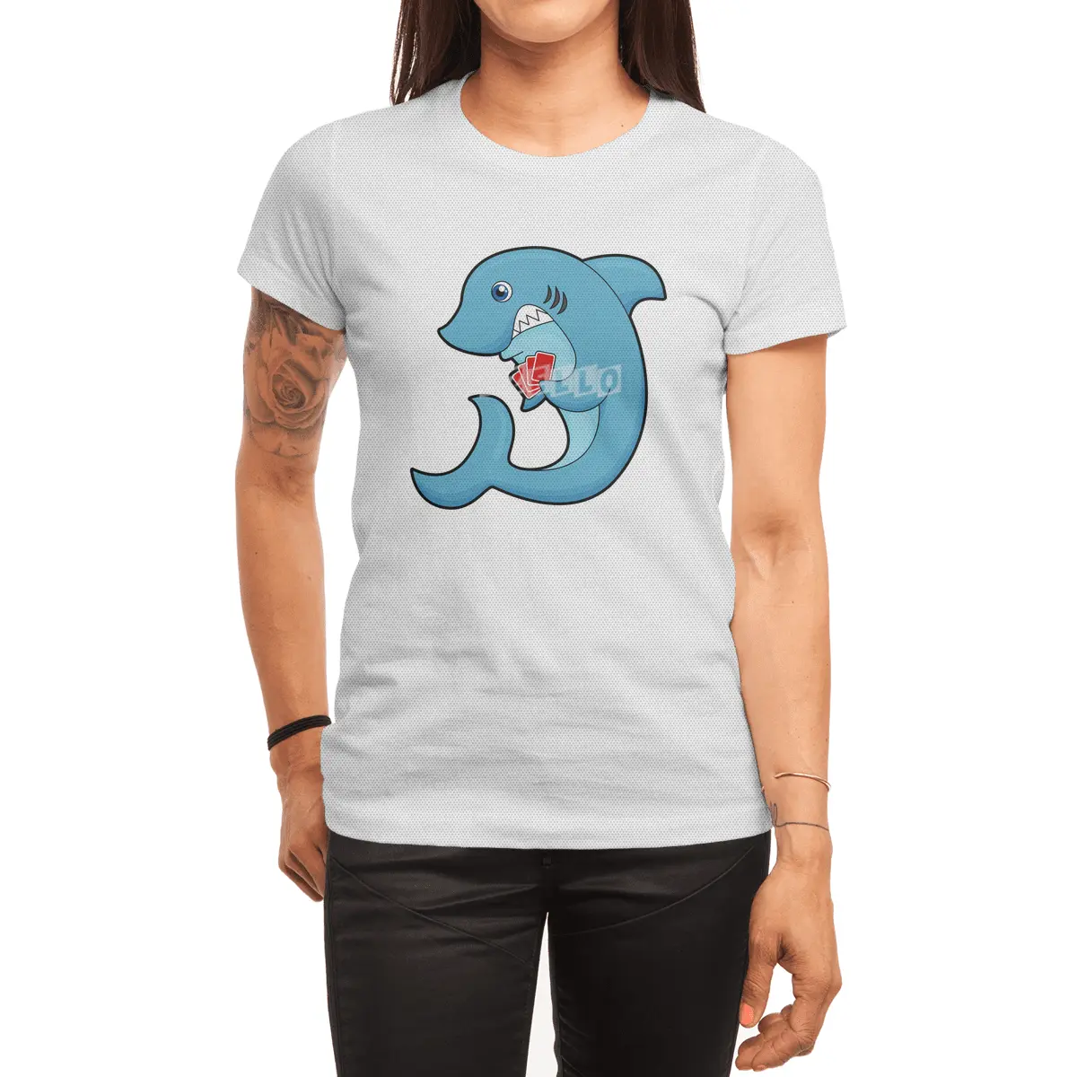 Shark at Poker with Poker cards Spor T-Shirt