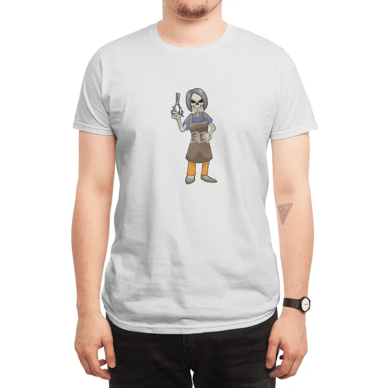 Skeleton as Hairdresser with Scissors Spor T-Shirt