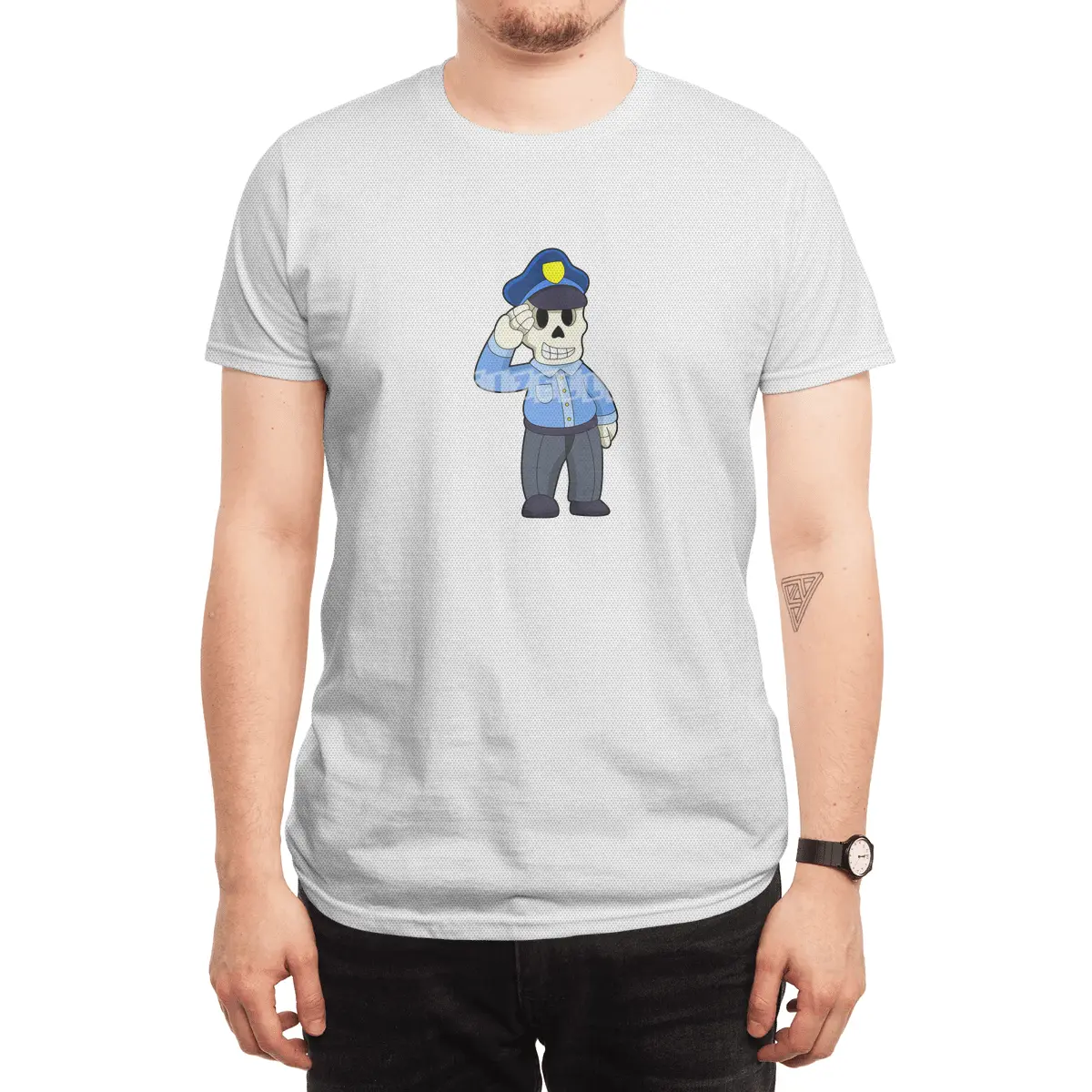 Skeleton as Police officer with Police hat Spor T-Shirt