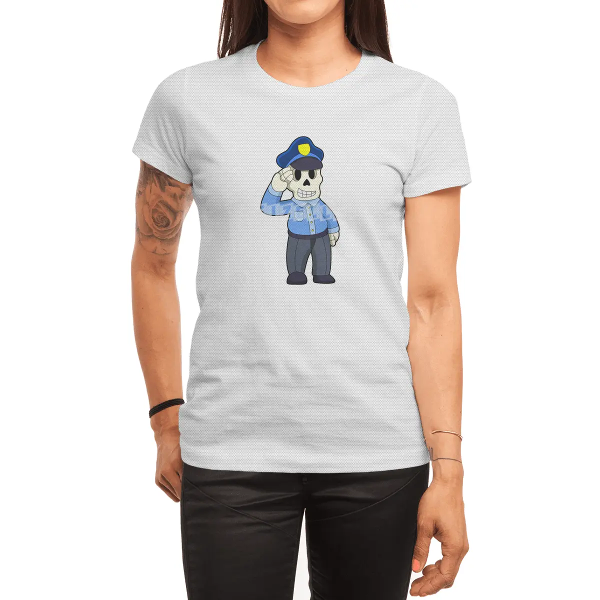 Skeleton as Police officer with Police hat Spor T-Shirt