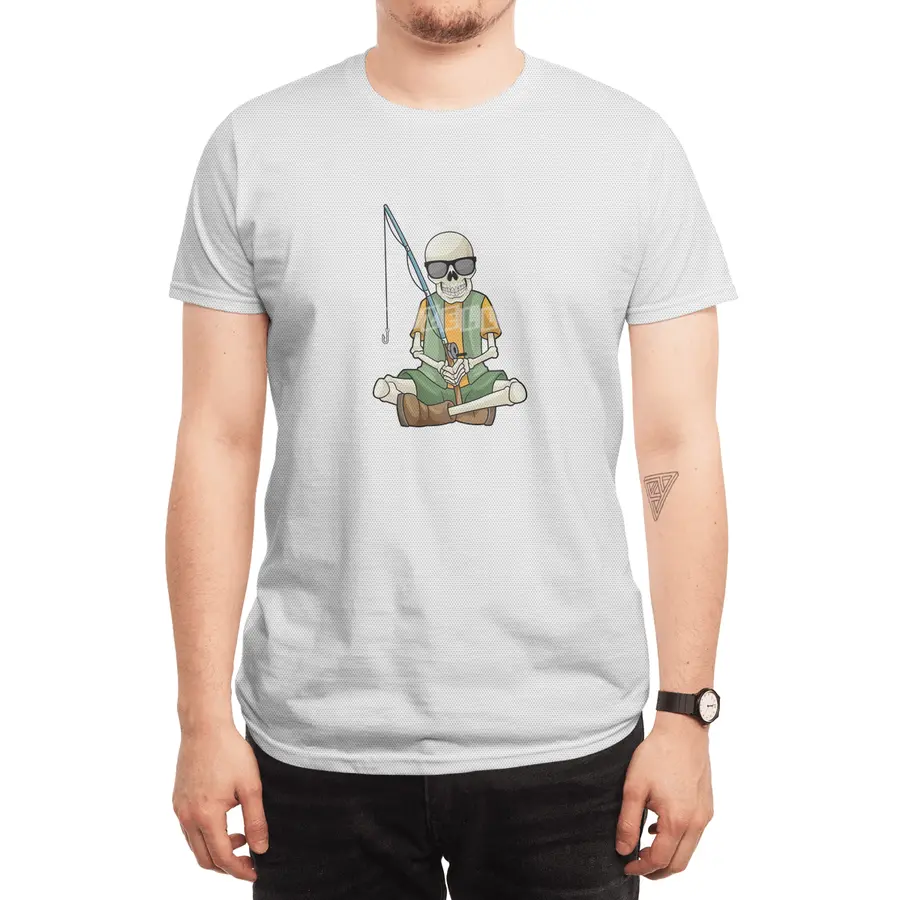 Skeleton at Fishing with Fishing rod Spor T-Shirt