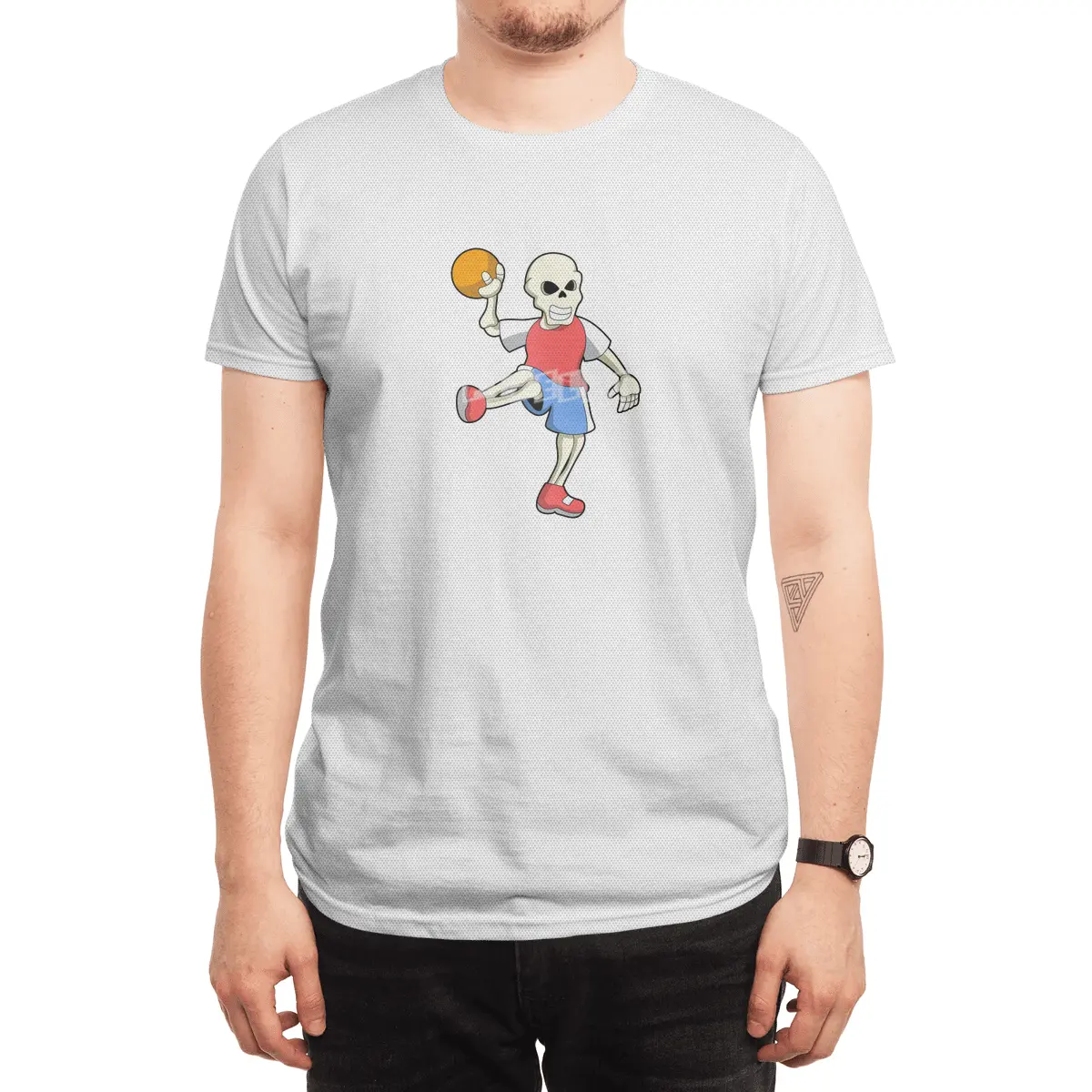 Skeleton at Handball player with Handball Spor T-Shirt