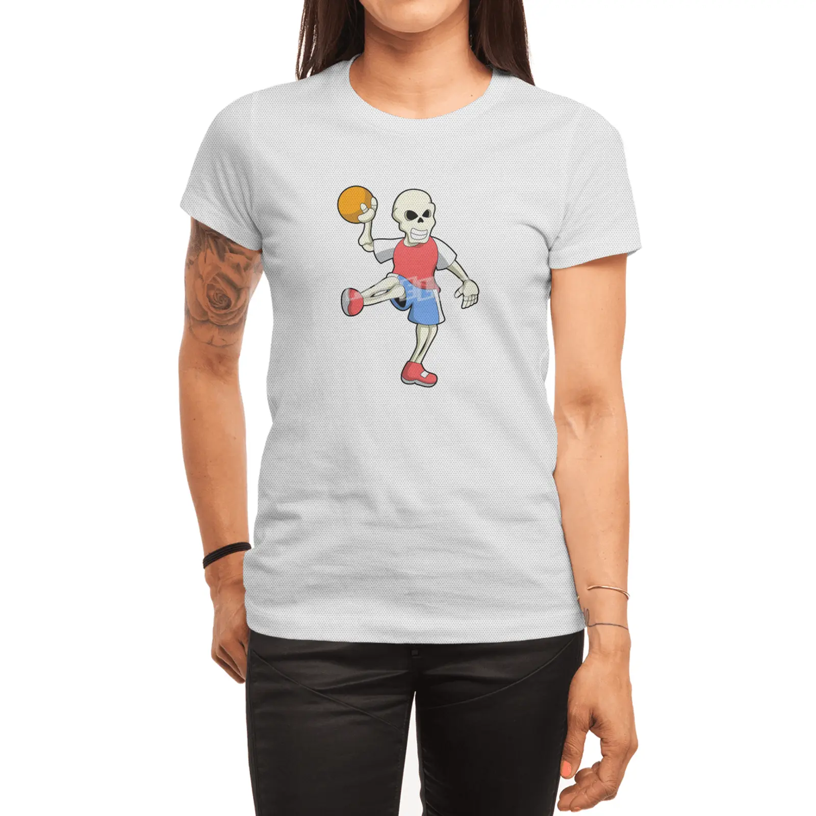 Skeleton at Handball player with Handball Spor T-Shirt