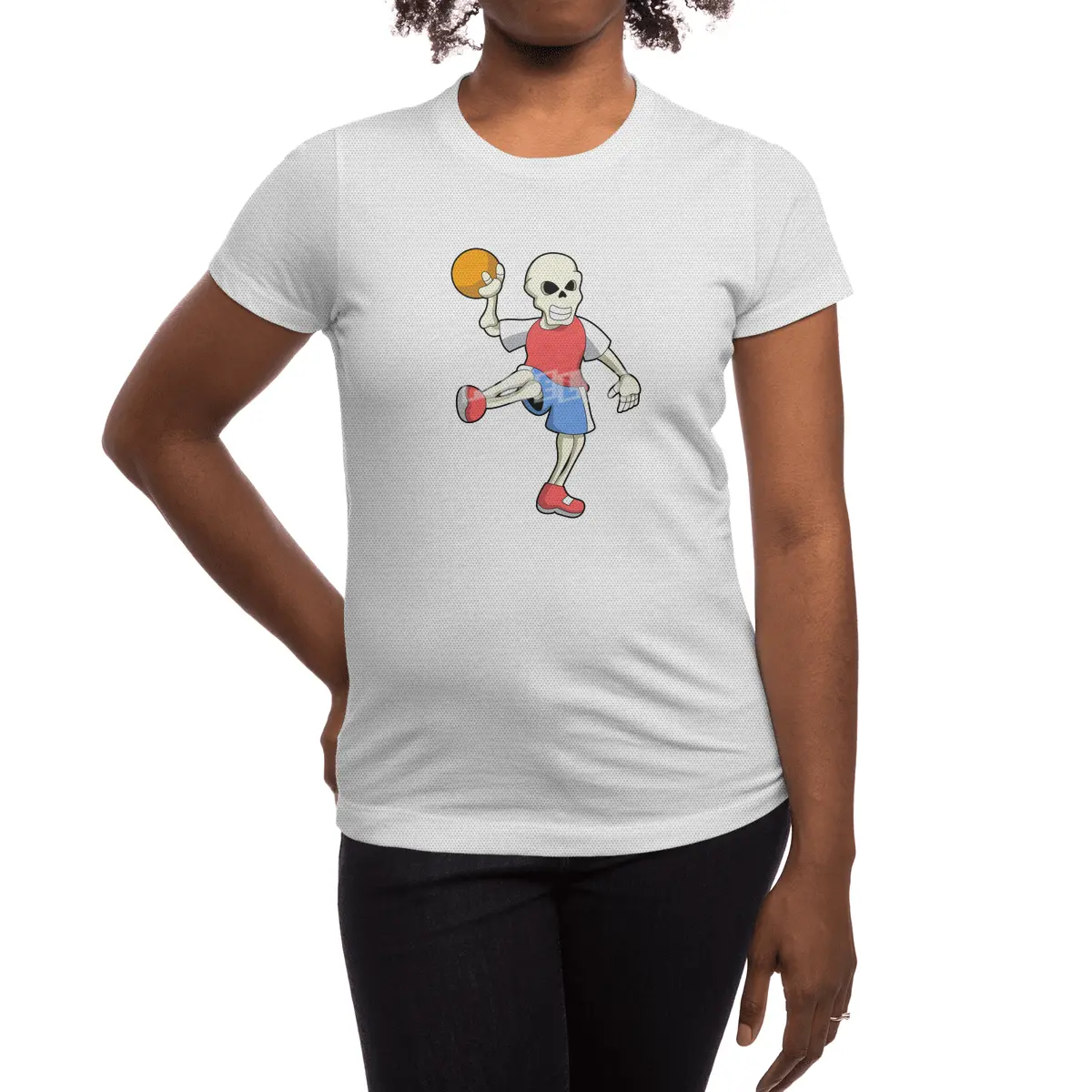 Skeleton at Handball player with Handball Spor T-Shirt