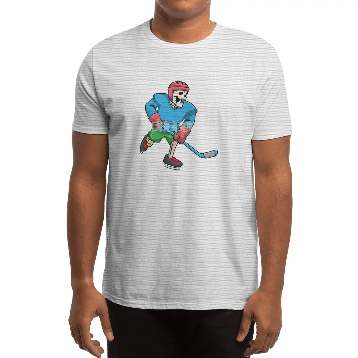 Skeleton at Ice hockey with Ice hockey stick Spor T-Shirt