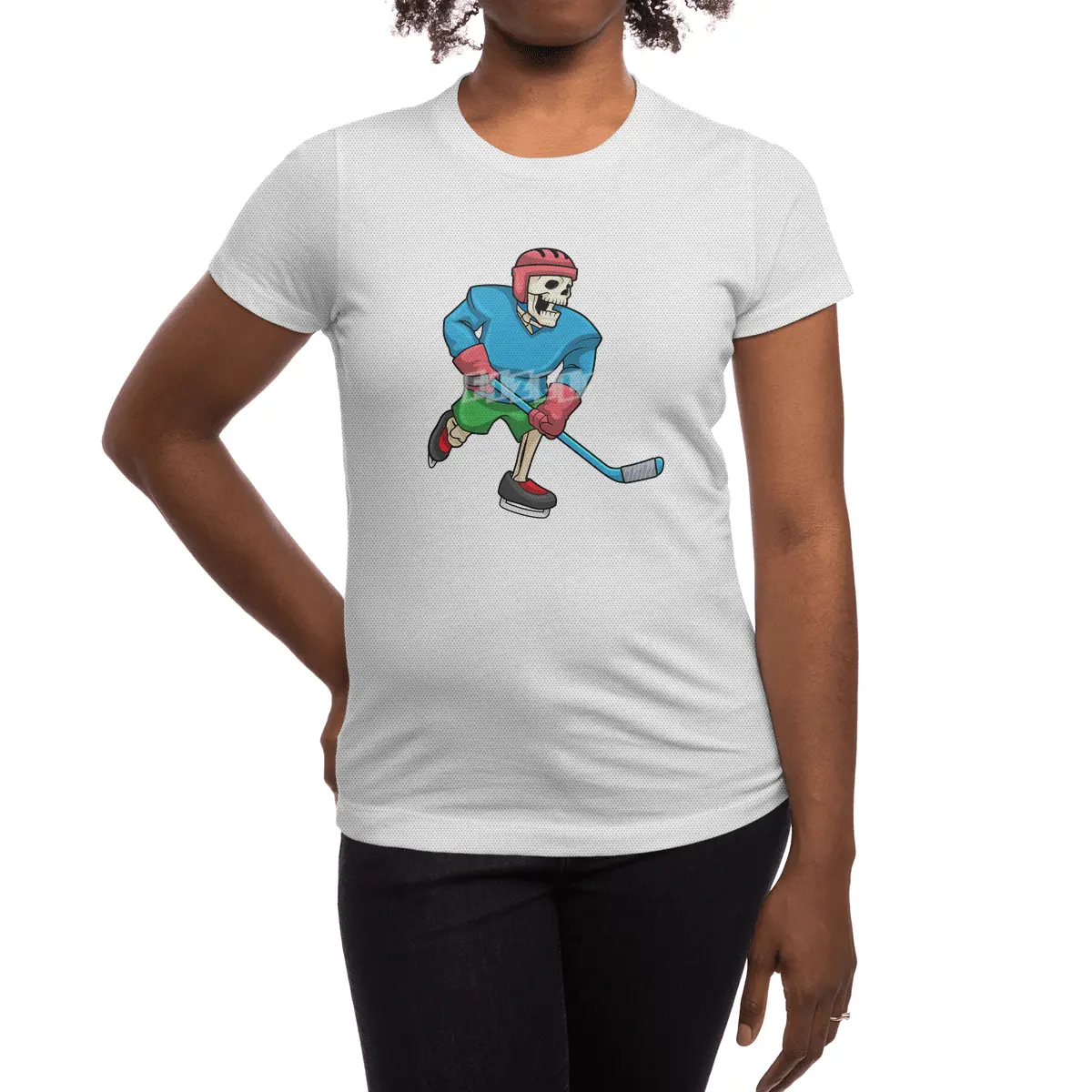Skeleton at Ice hockey with Ice hockey stick Spor T-Shirt