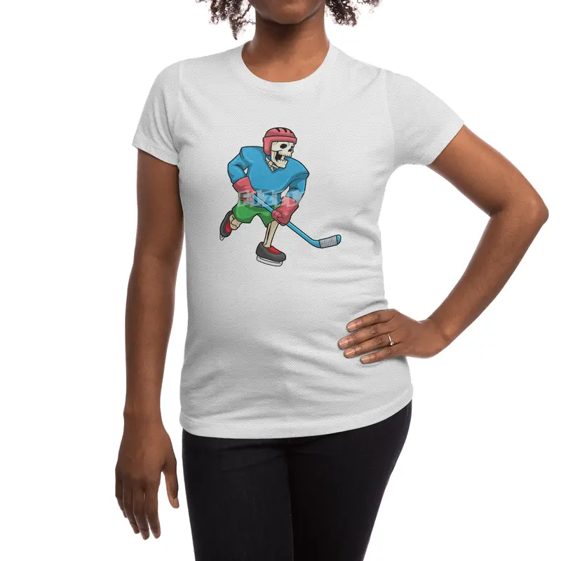 Skeleton at Ice hockey with Ice hockey stick Spor T-Shirt