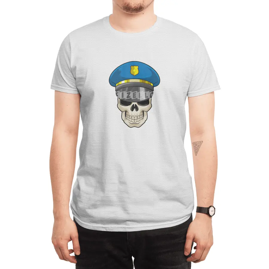 Skull as Police officer with Police hat Spor T-Shirt