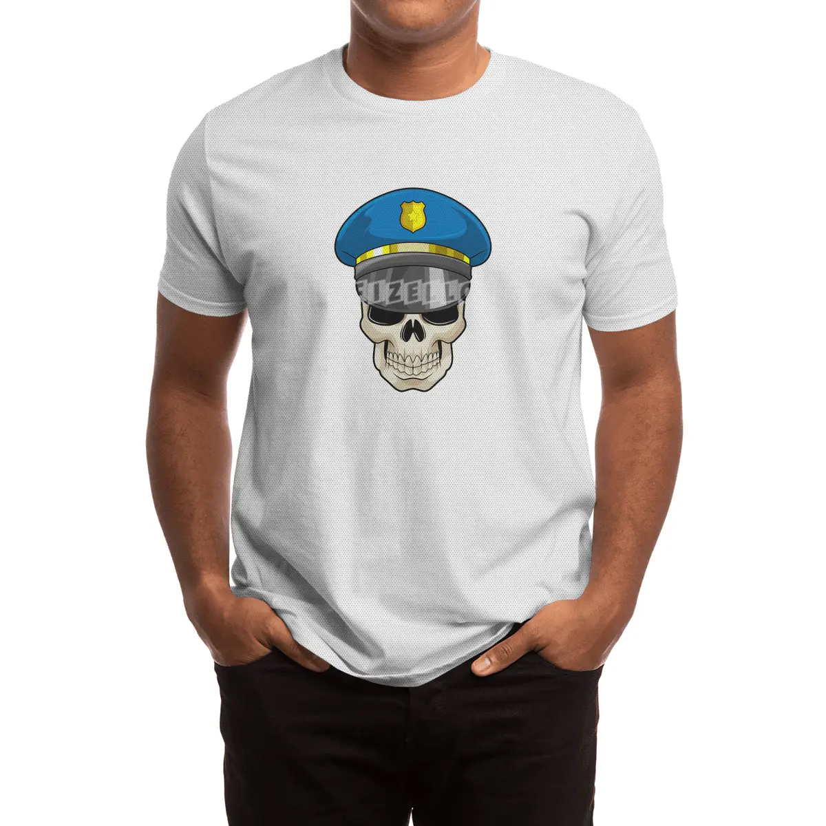 Skull as Police officer with Police hat Spor T-Shirt