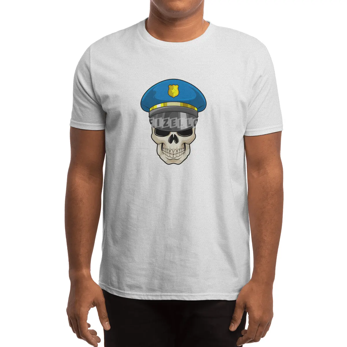 Skull as Police officer with Police hat Spor T-Shirt