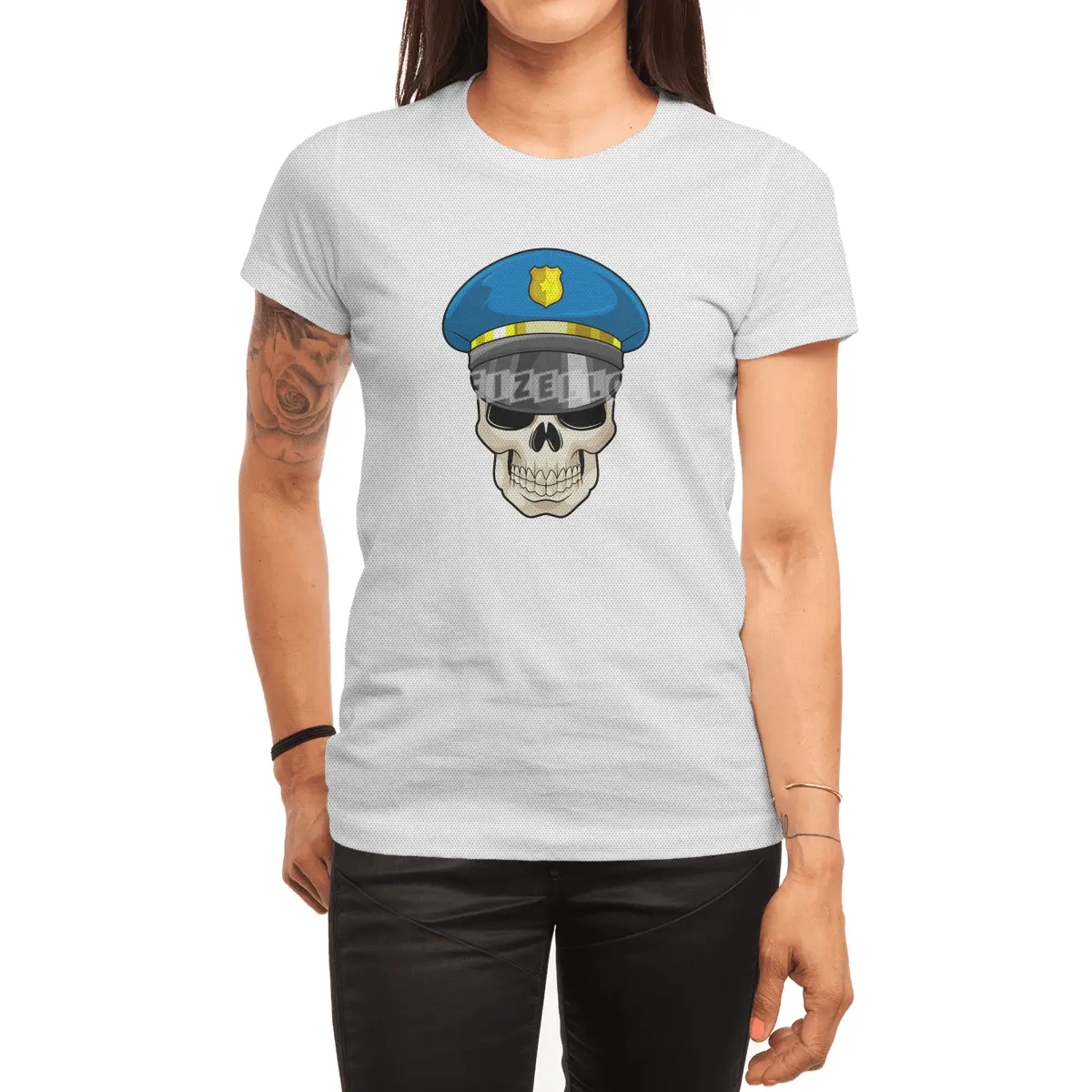 Skull as Police officer with Police hat Spor T-Shirt
