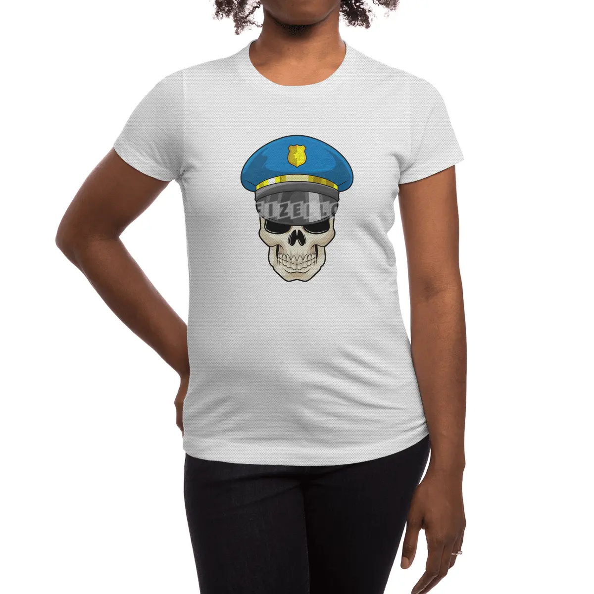 Skull as Police officer with Police hat Spor T-Shirt