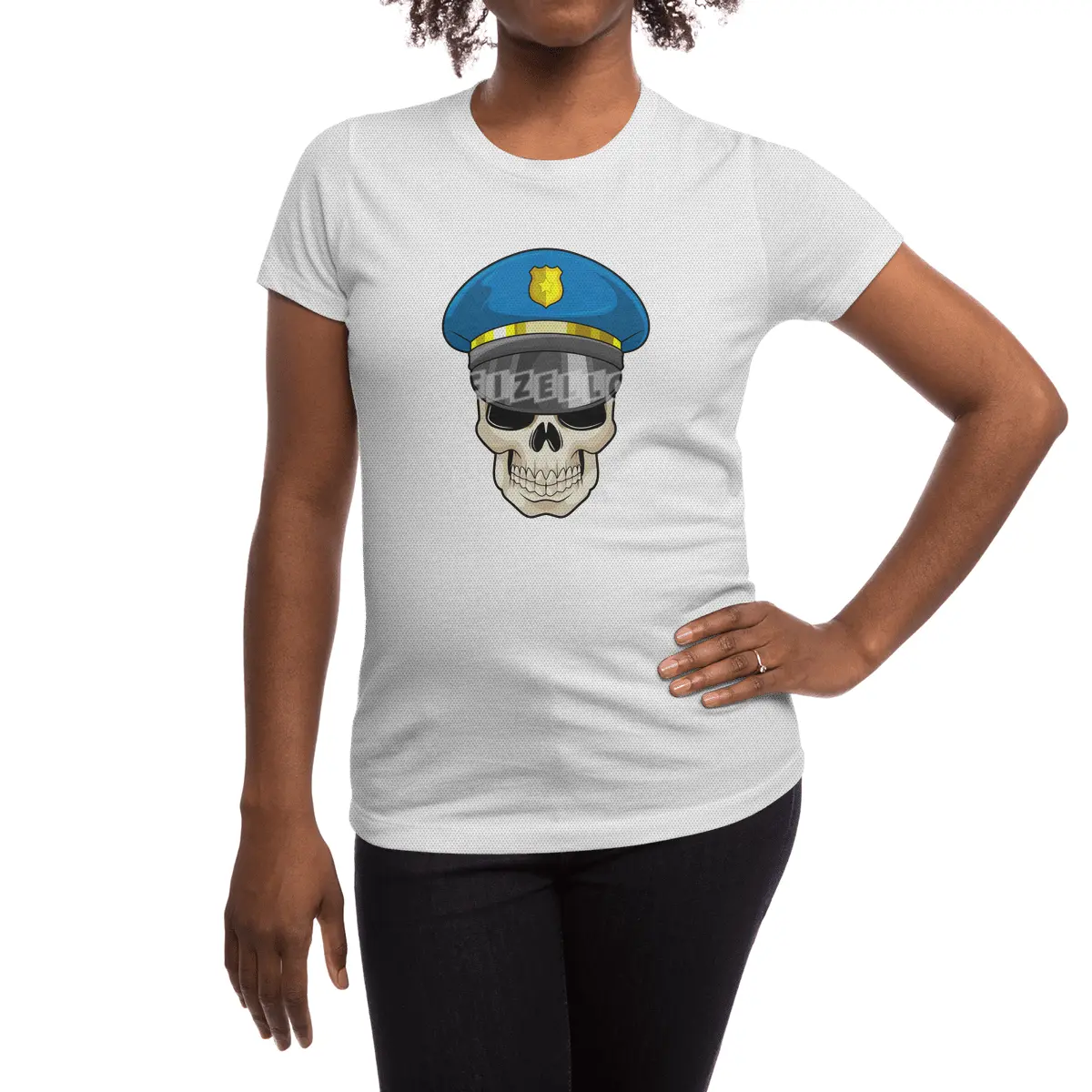 Skull as Police officer with Police hat Spor T-Shirt