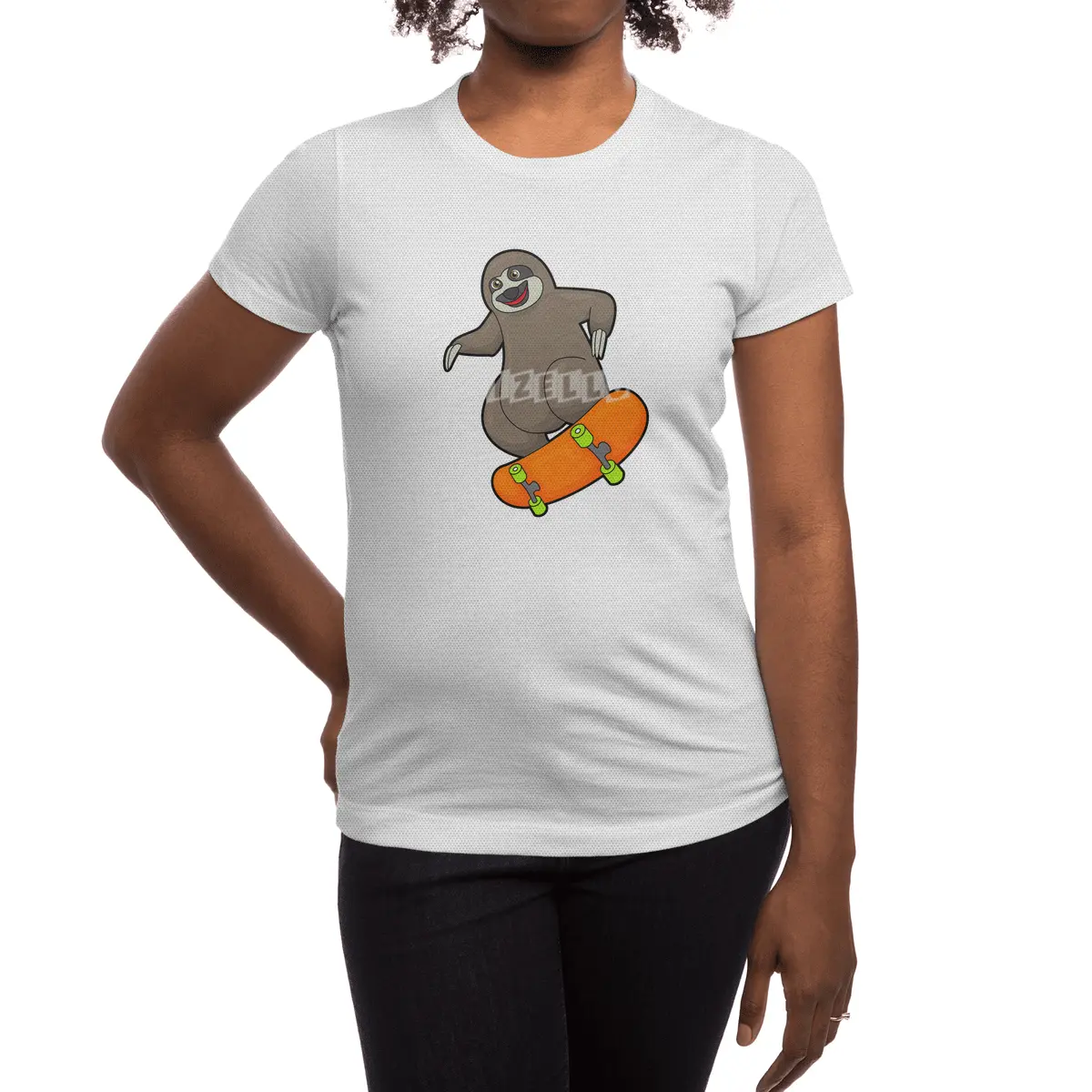 Sloth as Skater with Skateboard Spor T-Shirt