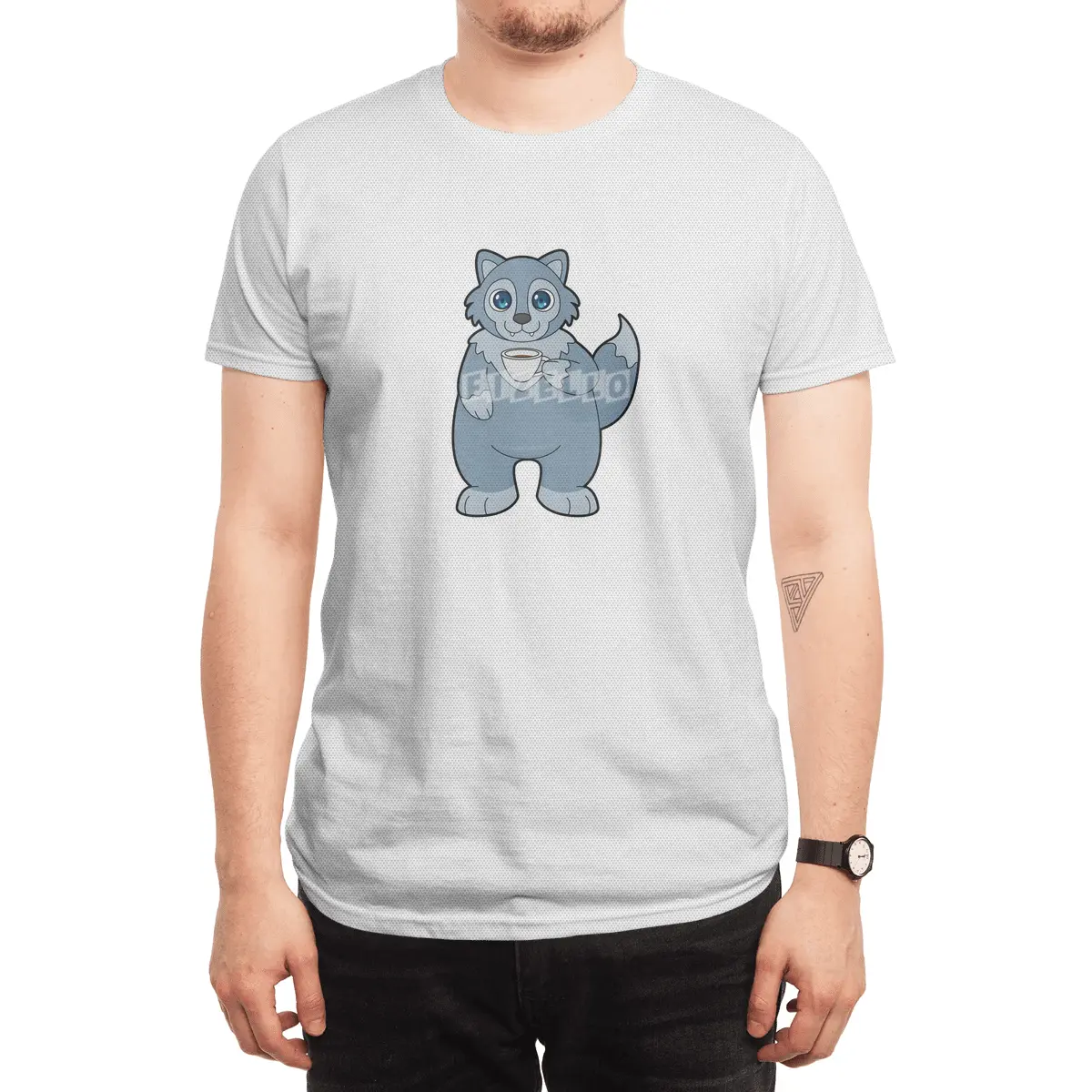 Wolf with Cup of Coffee Spor T-Shirt