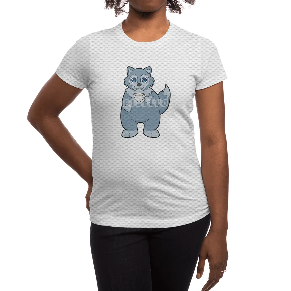 Wolf with Cup of Coffee Spor T-Shirt