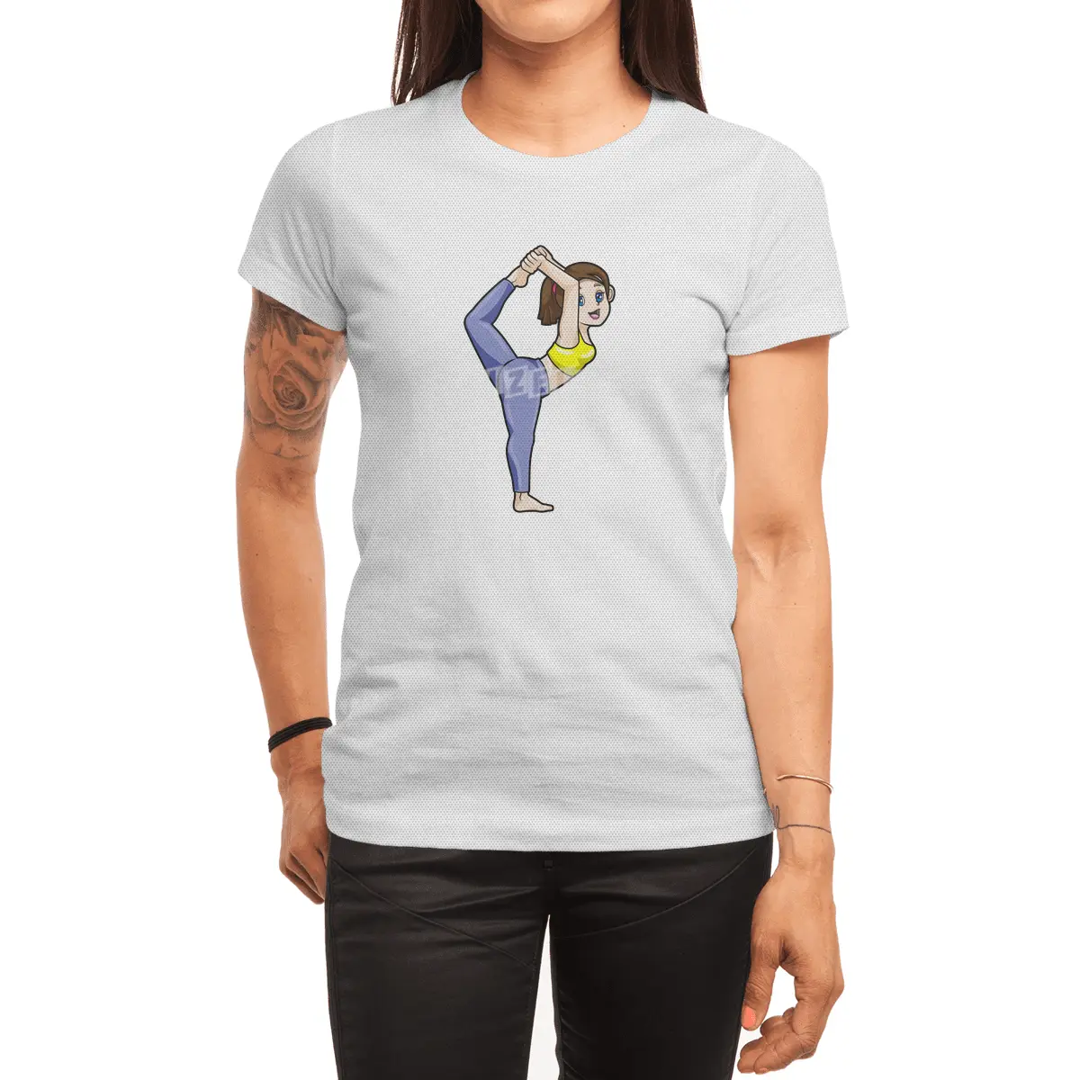 Woman at Yoga Stretching exercises Legs Spor T-Shirt